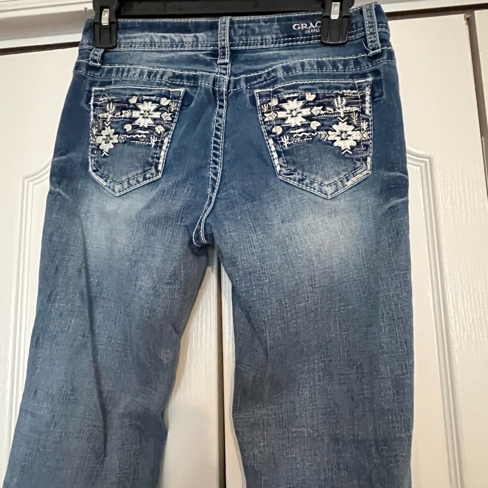 Grace Light Blue Women's Boot Cut Jeans with Floral Embroidery